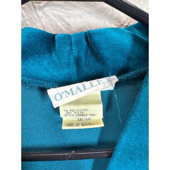 Gilligan & O'Malley Vintage Robe 80's Velour Lace Trim Button Green Size 16-18 - Picture 3 of 4